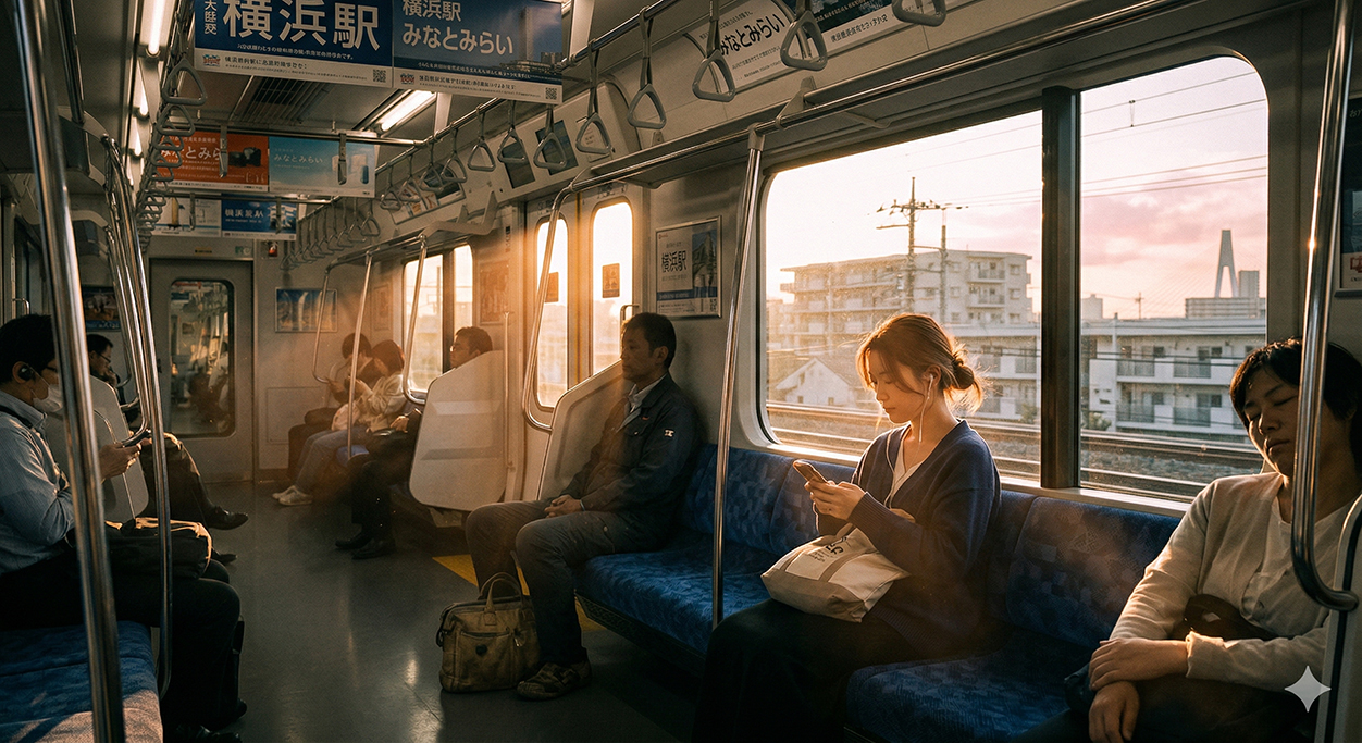 車窓から見える西日